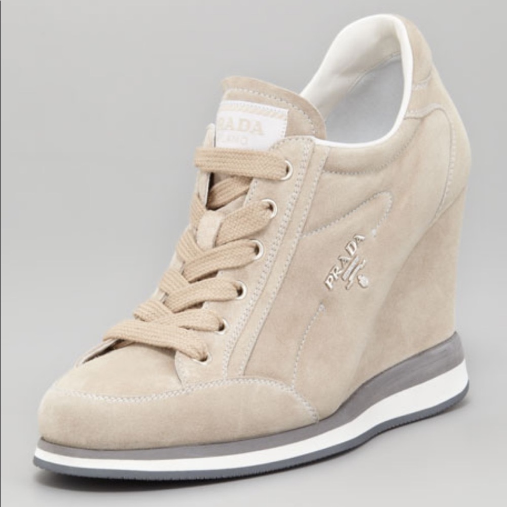 Prada suede wedge tennis shoes EUC